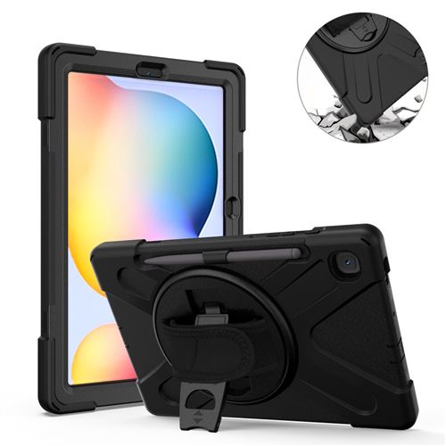 Coque en TPU en forme de X avec béquille rotative à 360° et dragonne noir pour votre Samsung Galaxy Tab S6 Lite