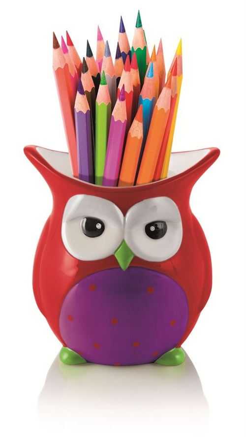 E-my pot multifonctionnel amanda hibou rouge 13 x 12 x 8 cm