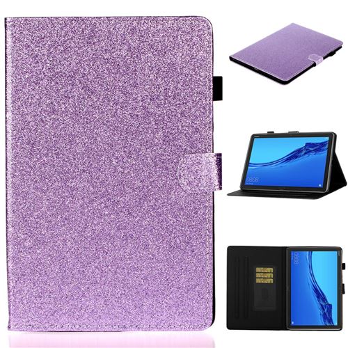 Etui en PU poudre scintillante brillante avec porte-cartes violet pour votre Huawei MediaPad M5 lite 10