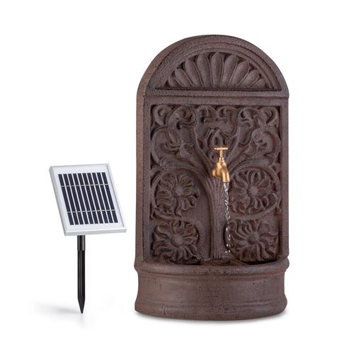 Blumfeldt Blumquell - Fontaine décorative de jardin & panneau solaire , motif floral , câble 5m , polyrésine - Marron
