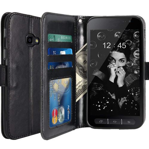 Samsung Galaxy X Cover 4 Housse Coque Etui de luxe Portefeuille Porte Carte Et Billet (avec support integré) Noir