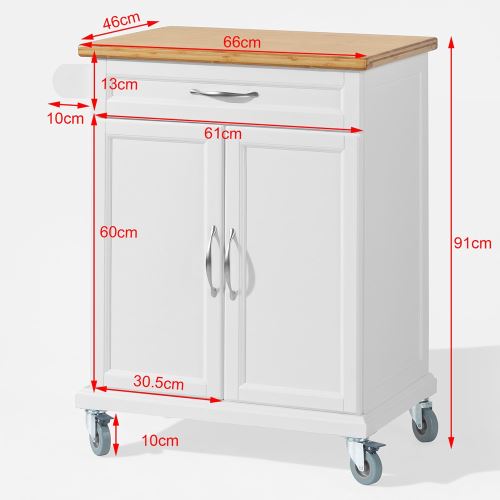 SoBuy FKW13 Carros de cocina con rollo Isla de cocina con placa de trabajo Carro con ruedas para cocina, sala de estar, comedor