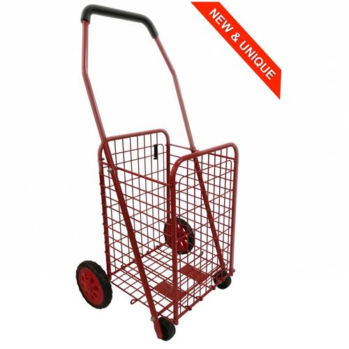Chariot de courses en métal 4 ou 8 roues - Pliable - Capacité 45L - 2 coloris - Rouge - 4 roues - 33