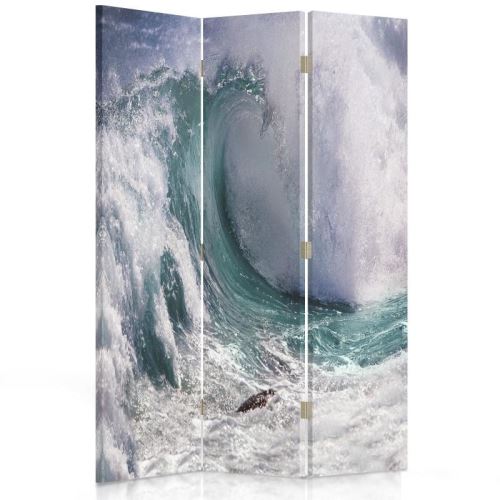 Feeby Diviseur de pièce rotatif déco Paravent toile 3 parties, Haute vague 110x180 cm