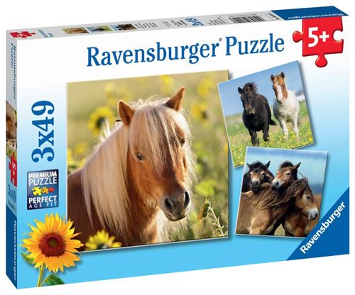 Puzzles 3 x 49 pièces Ravensburger Adorables poneys
