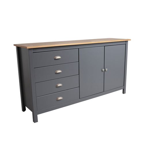 Buffet 2 portes 4 tiroirs Gris et Bois - EMIE