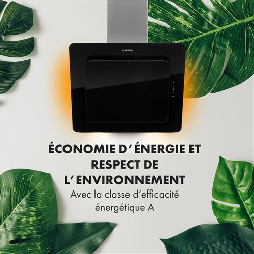 Hotte aspirante murale cuisine maison 60 cm 595 m³//h écran LED Classe A Noir