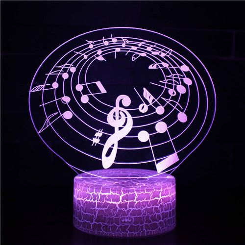 Lampe 3D Tactile Veilleuses Enfant 7 Couleurs avec Telecommande - Note de musique #353