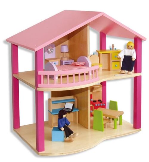 Viga Toys maison de poupée + décoration 45 cm rose