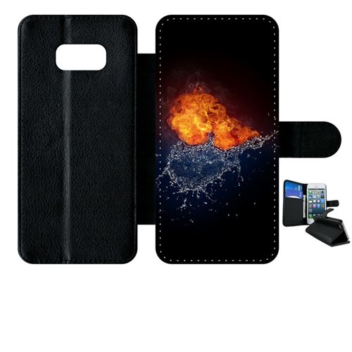 Etui à rabat samsung galaxy s8+ plus duo de coeurs eau et flamme