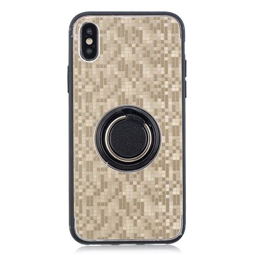 Coque en TPU motif mosaïque hybride avec anneau de doigt or pour votre Apple iPhone X