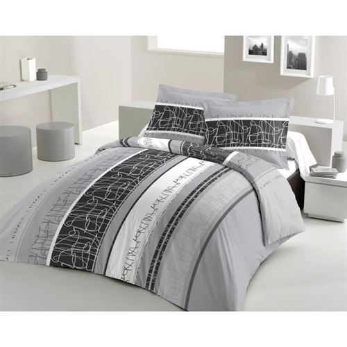 lovely home parure de couette coton confussus - 1 housse de couette 240x260 cm + 2 taies d'oreillers 65x65 cm gris