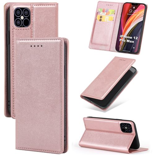 Etui en PU auto-absorbé avec support et porte-cartes or rose pour votre Apple iPhone 12 Pro Max 6.7 pouces