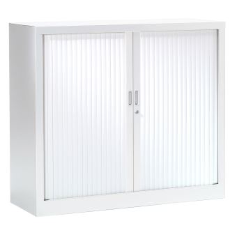Armoire Monobloc H100xL120xP43 cm 2 Tablettes Blanc Rideaux Blanc - 1