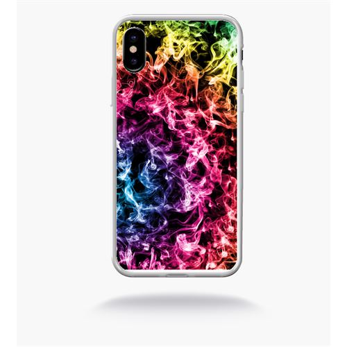 Coque smoke fume arc en ciel compatible apple iphone x bord transparent