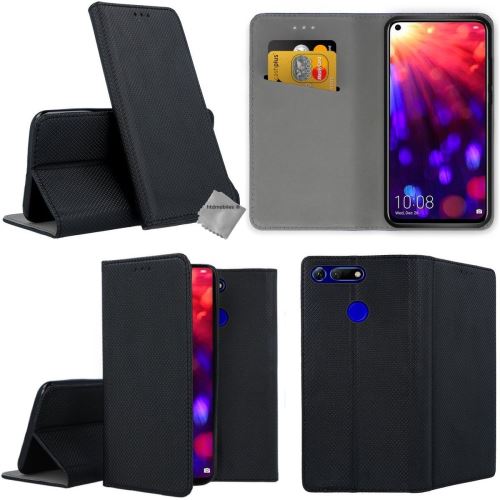 Housse portefeuille avec coque intérieure en silicone pour Huawei Honor View 20 - verre trempe inclus - NOIR MAGNET