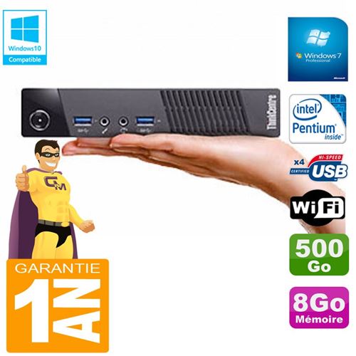 PC De Bureau Lenovo Ultra Mini PC Lenovo M73 Usff Tiny G3250T 8Go Disque 500Go WiFi W7