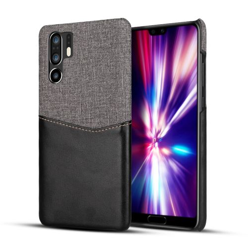 Etui en PU épissure du tissu avec porte-cartes dur noir pour votre Huawei P30 Pro