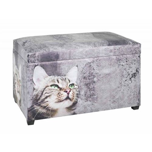 Paris Prix - Coffre De Rangement Vintage chat 65cm Gris