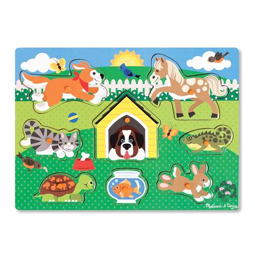 Melissa & Doug - 19053 - Puzzle En Bois À Boutons - Animaux Domestiques - 8 Pièces