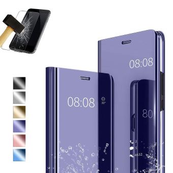 Coque Etui Housse Compatible pour Le Xiaomi Redmi Note 6 Pro Miroir Stand Cover-Violet Film Verre Trempé pour Une Protection Intégrale.