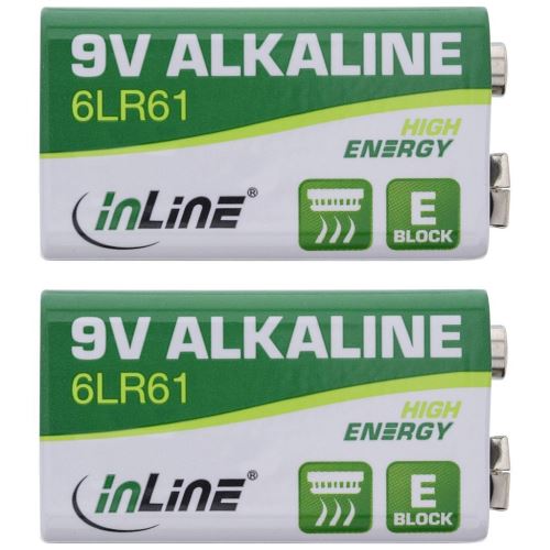 Pile alcaline haute énergie InLine®, bloc 9V, 6LR61, paquet de 2