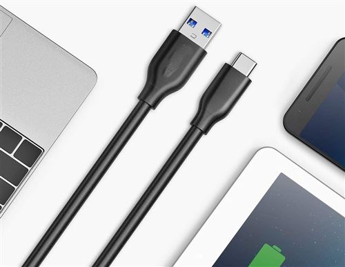 Câble Type C Chargeur Superspeed, Câble Très Résistant Avec Une Longueur De 2M, Noir Vshop