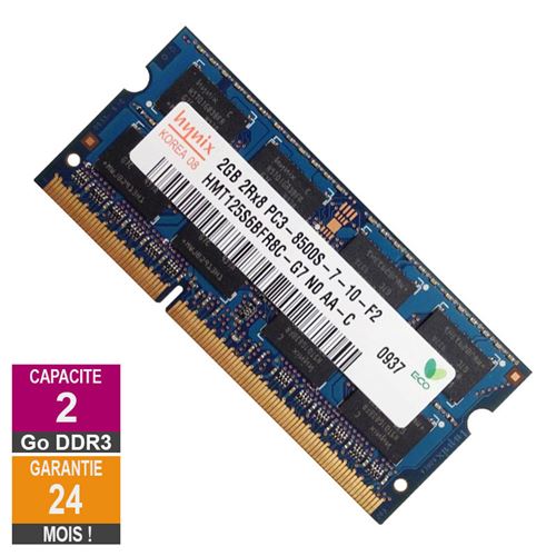 Barrette Mémoire 2Go Ram Ddr3 Hynix Hmt125S6Bfr8C-G7 So-Dimm Pc3-8500 1066Mhz 2Rx8
