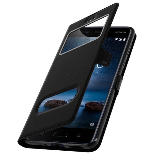 Housse Nokia 8 Etui Double Fenêtre Coque Silicone Gel - noir