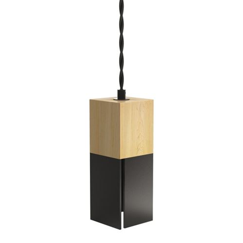 Xanlite|Suspension CARREBOIS, bois naturel & métal noir, culot E14|XDSCARRWB