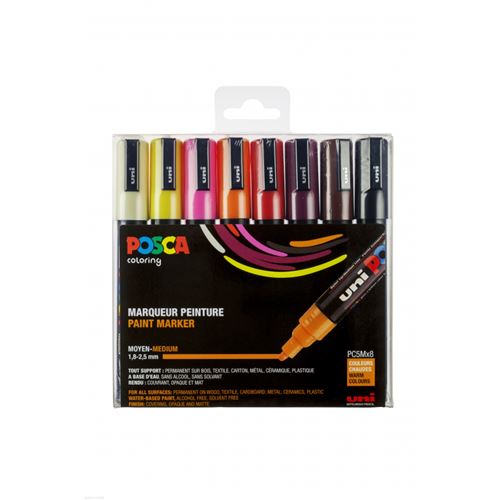 Posca Pochette De 8 Marqueurs Pc-5M | Pointe Moyenne Conique
