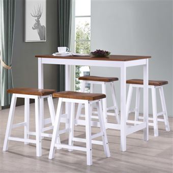 vidaXL Table et tabouret de bar 5 pcs Bois massif - 1