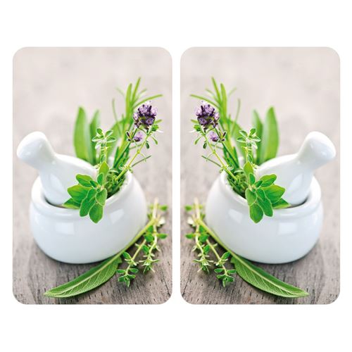 2 Couvre-plaques universel Herbes - 30 x 52 cm - Vert et blanc