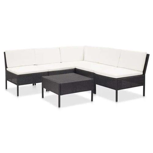 VIDAXL Salon de jardin 6 pcs avec coussins R&eacute;sine tress&eacute;e Noir