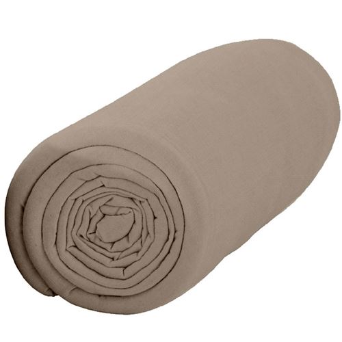 Drap housse Marron clair uni 160 x 200 cm - Bonnet 30 cm
