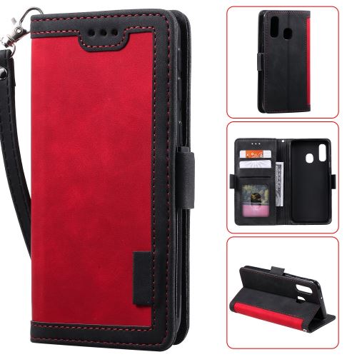 Etui en PU flip style d'épissage vintage avec support rouge pour votre Samsung Galaxy A20e