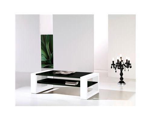 Table basse noir et blanc laqué design CINZIA - Noir - L 110 x P 60 x H 36 cm