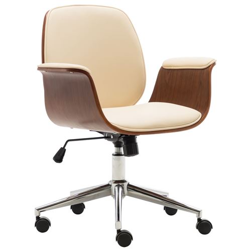 Chaise de bureau Cr&egrave;me Bois courb&eacute; et similicuir vidaXL - Cr&egrave;me