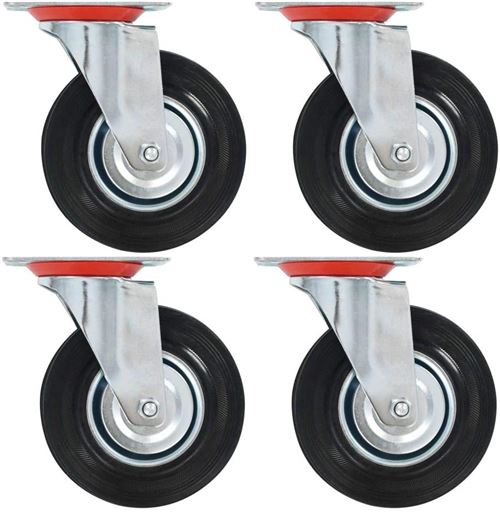 vidaXL 4x Roulettes Pivotantes Roulette de Mobilier Roulette de Meuble Chariot Roulant Etagère à Livre Bibliothèque Panier d'Achat Capacité 180 kg 200 mm