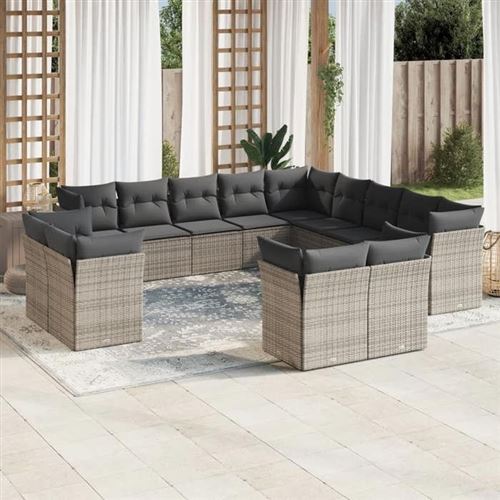 VIDAXL  Salon De Jardin Avec Coussins 13 Pcs Gris R&eacute;sine Tress&eacute;e