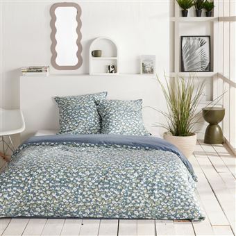 Parure de lit - TODAY - Sunshine - 2 personnes - 220 x 240 cm - Coton imprimé floral bleu - 1