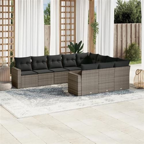Vidaxl - Set Divano Da Giardino 10 Pz Con Cuscini Grigio In Polyrattan