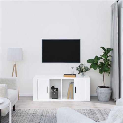 vidaXL Meuble TV Blanc brillant 100x35x40 cm Bois d'ingénierie816802