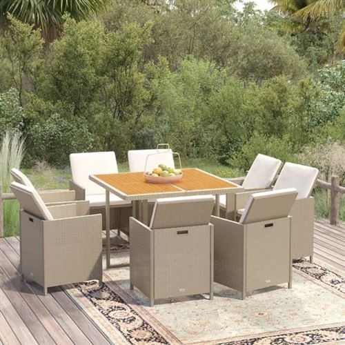 VidaXL - set da pranzo per giardino Polirattan, One Size, Beige