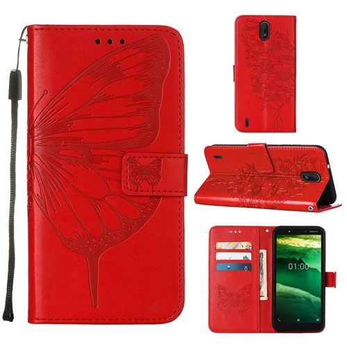 MPFRANCE Housse pour Nokia C1 2020 Rouge [Papillon V3]