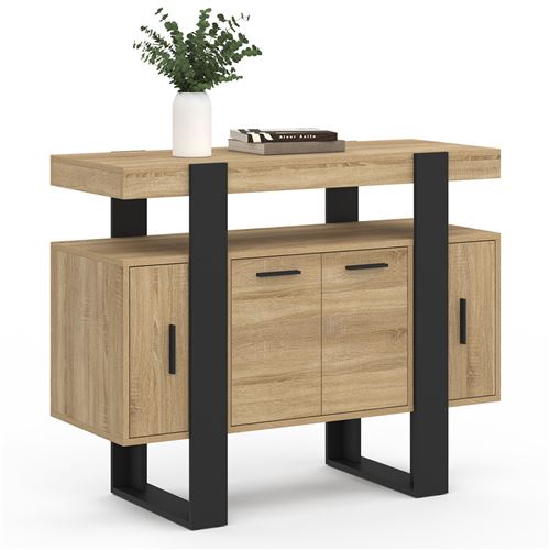 Buffet 100 cm PHOENIX 4 portes bois et noir