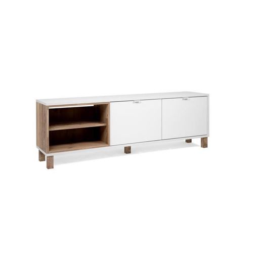 Meuble TV 2 portes - Blanc - L 150 x P 35 x H 50 cm - Menorca