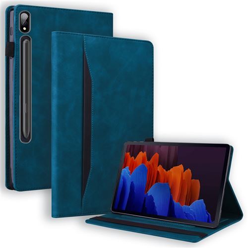 Non Communiqué Bleu Etui En Pu Antichoc Avec Support Et Porte-Stylo Pour Votre Samsung Galaxy Tab S7/Galaxy Tab S8
