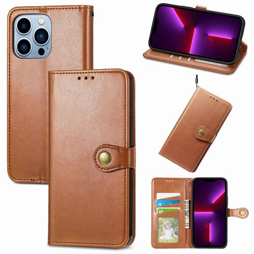 MPFRANCE Housse pour iPhone 13 Pro Marron [Porte Carte, etui portefeuille, boucle]