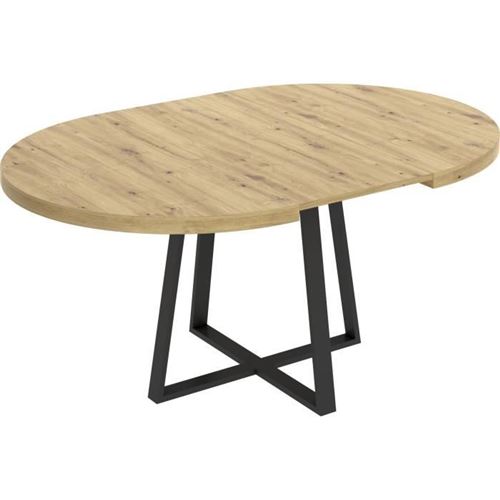 Table ronde extensible DUNA - 4 à 6 personnes - Décor chêne - L110 x P110/152 x H77 cm